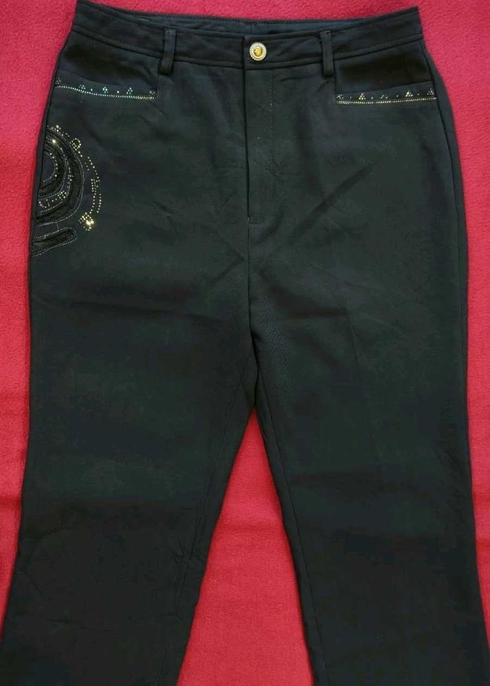 Embellished Black Trousers