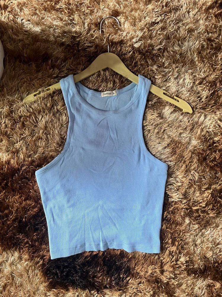 Light Blue Ribbed Crop Tank Top