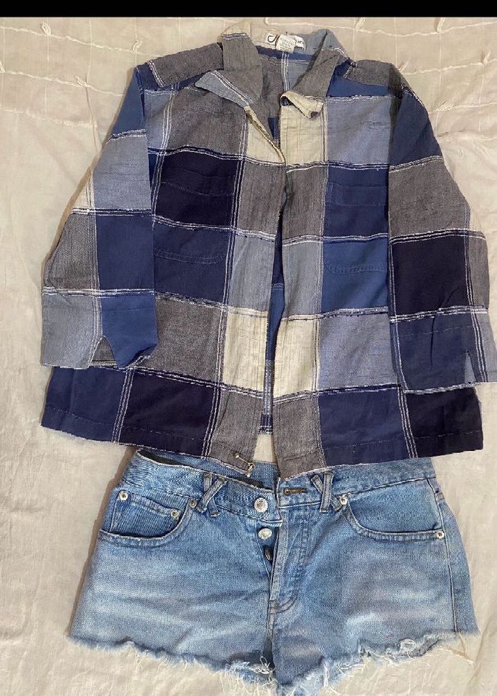 Patchwork Jacket &amp; Denim Shorts Set