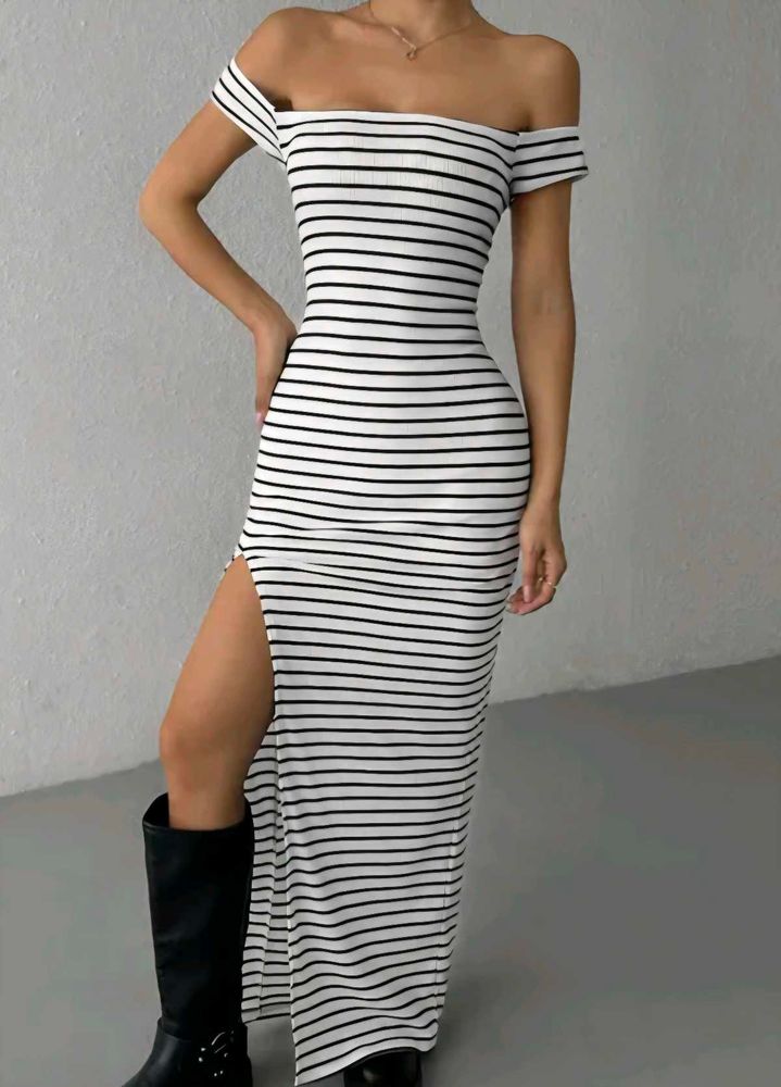 Striped One-Shoulder Dress