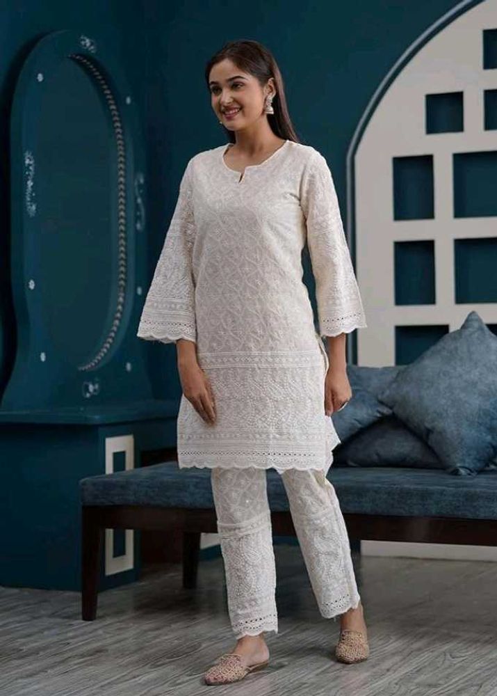 off White Chikankari Embroidered Kurta set