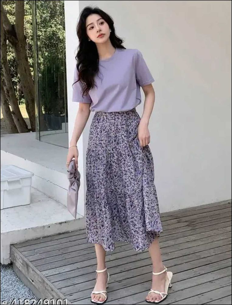 Chic Floral Print tshirt and skirt