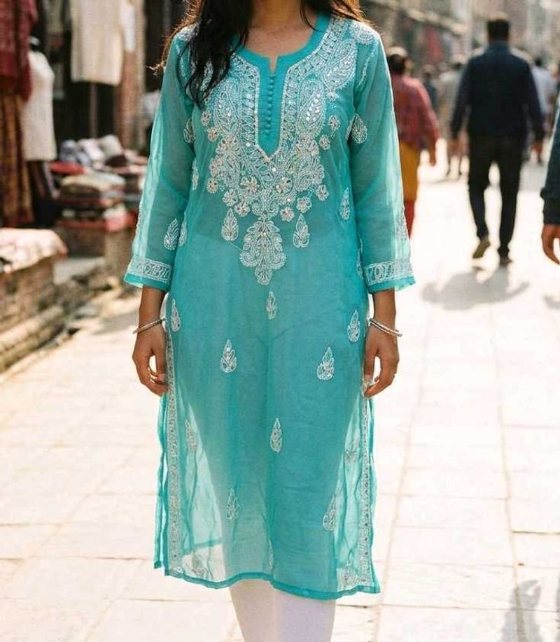 Turquoise Embroidered Kurta