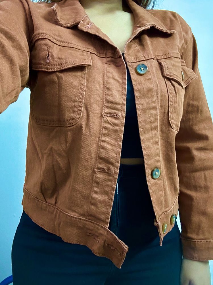 shein brown coloured denim jacket