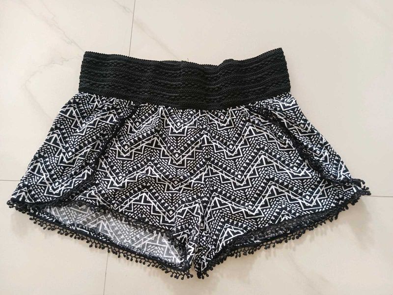 Boho Print Shorts with  Pom Trim
