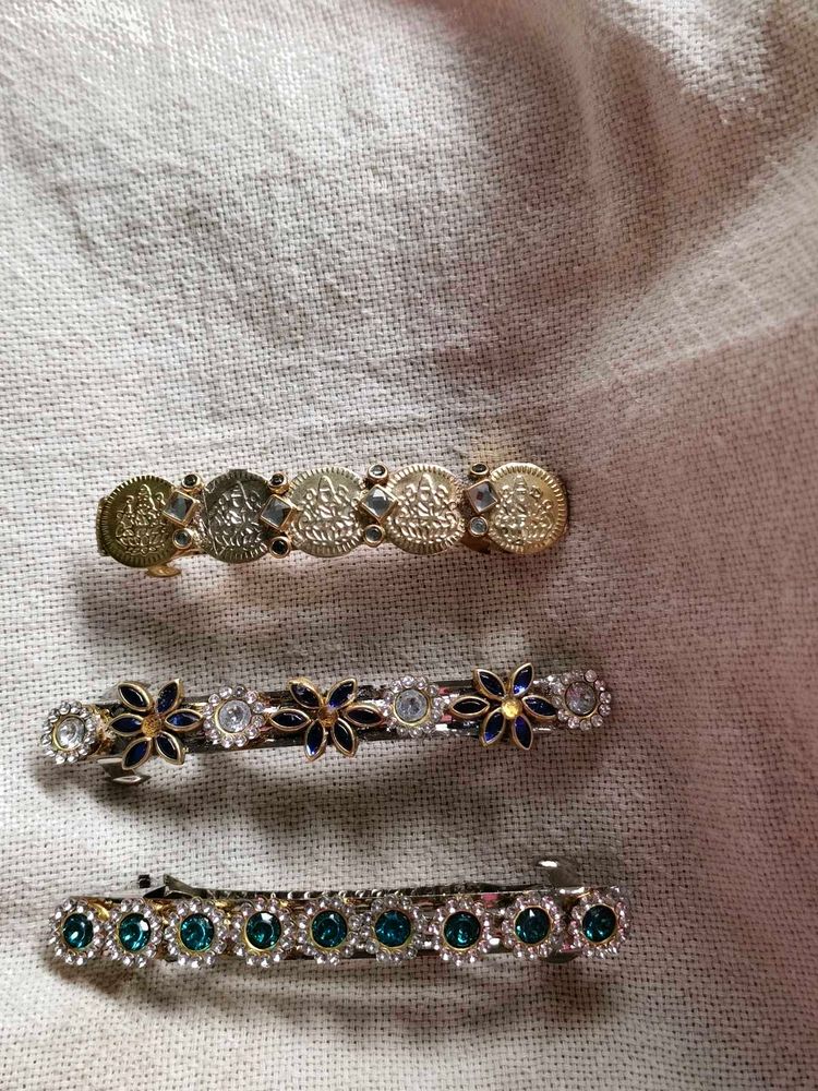 Set of 3 Decorative handmade  kundan Hair Clips...
