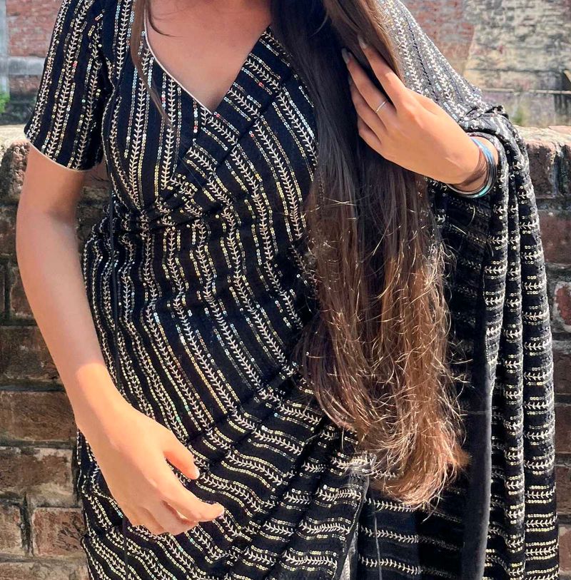 Black sparkle saree with blouse set