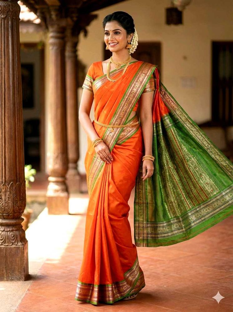Zari Border Orange Silk Saree ✨
