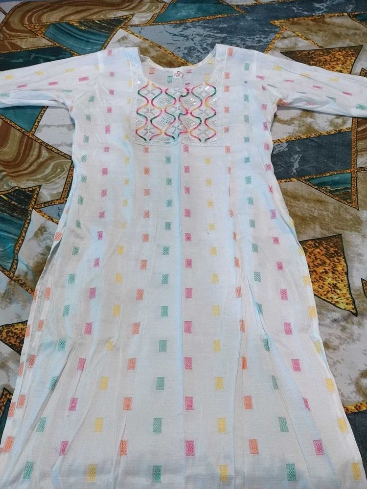 White Kurta with colorful prints