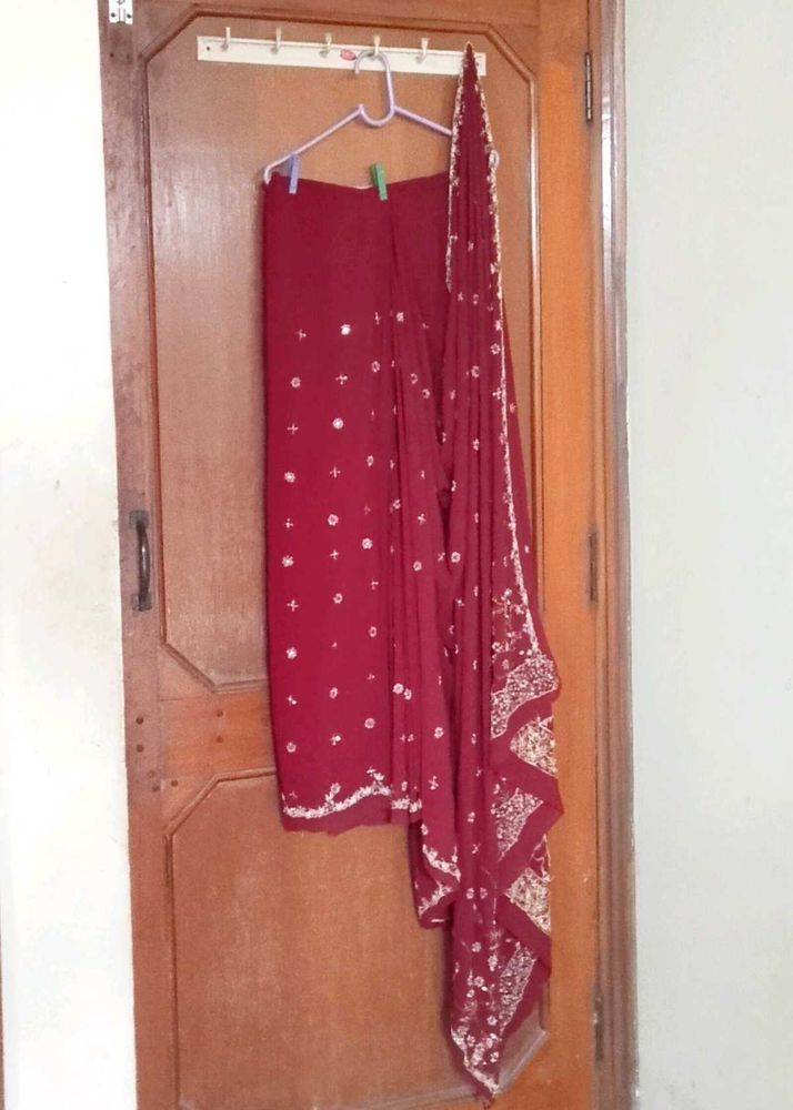 heavy fancy Maroon Ready to wear Saree blouse set