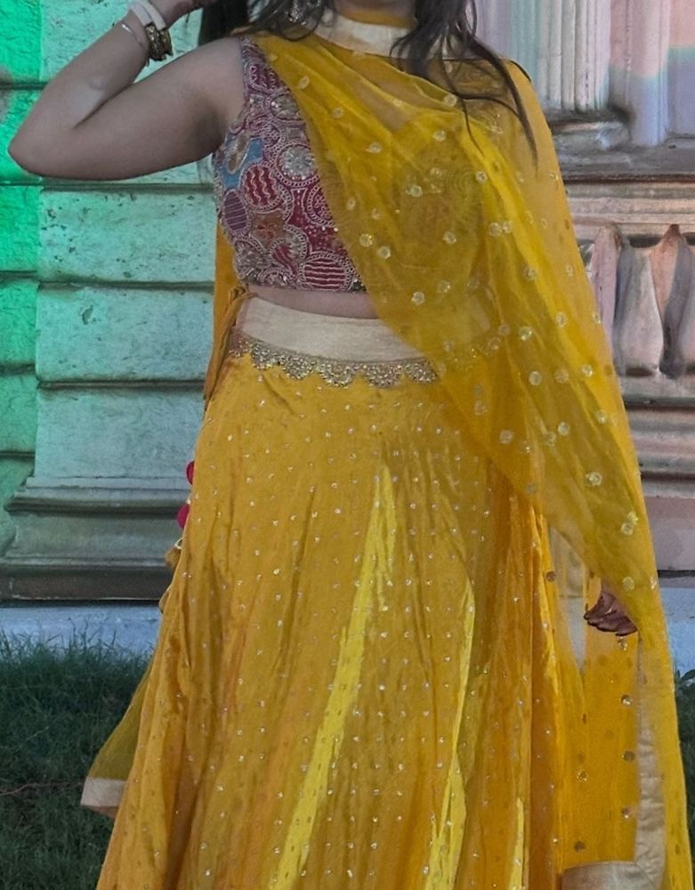 Stunning Yellow Embellished Lehenga Choli Set
