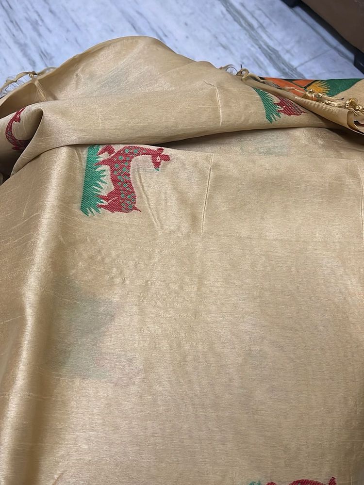 Elegant Golden Saree with Motif