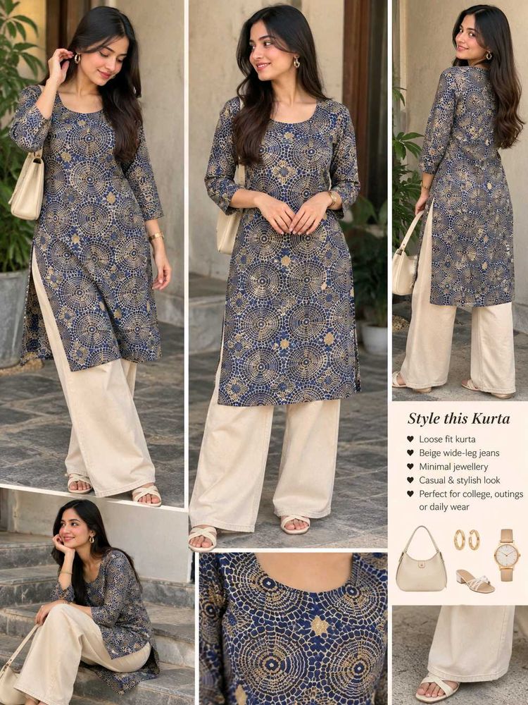 Elegant Blue Printed Kurta