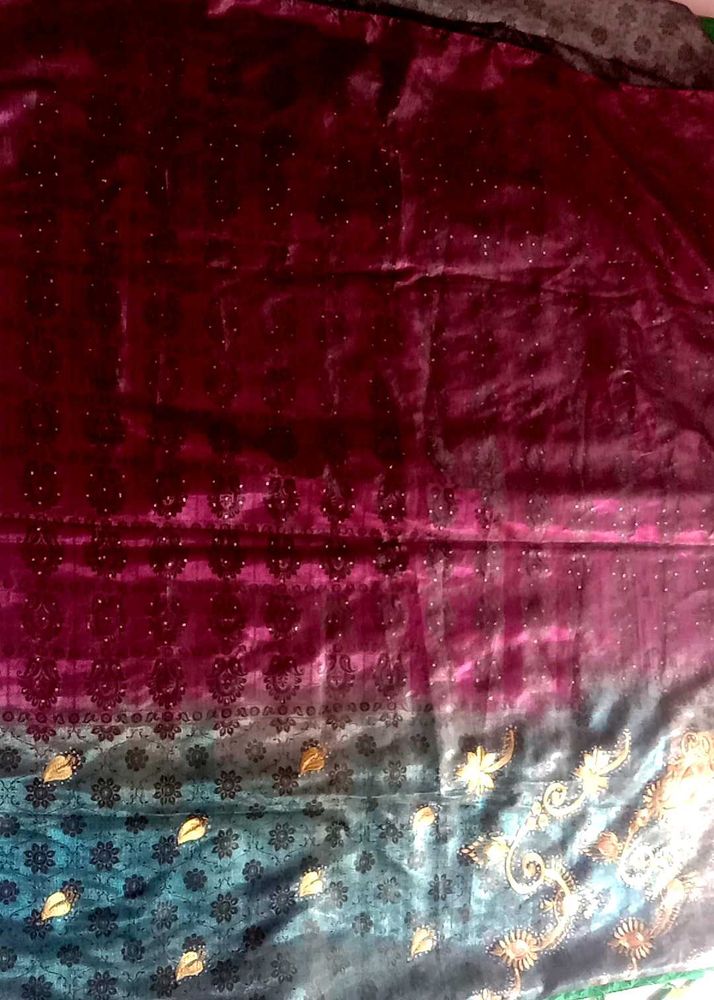 Ombre Velvet Saree with Embroidery