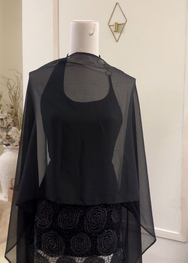 Elegant Black Sheer Dupatta Scarf