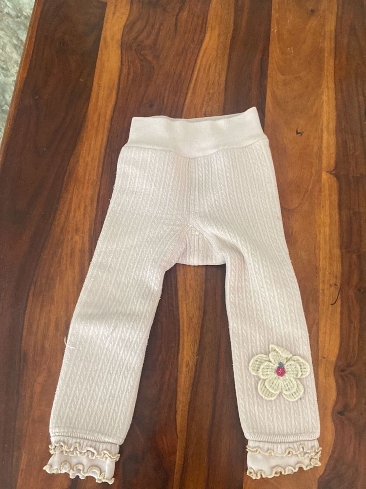 Flower Applique Baby Leggings For Winters