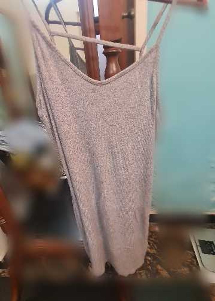 Grey Ribbed Spaghetti Strap Cami vest dress