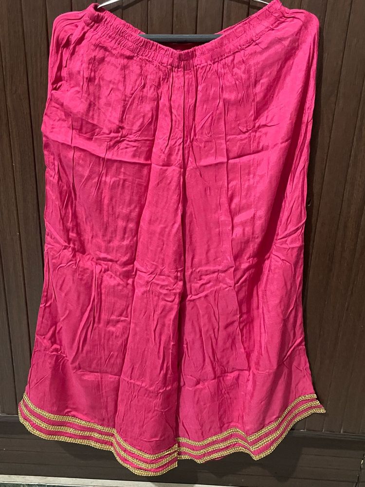 Vibrant Pink Palazzo Pants with Gold Trim