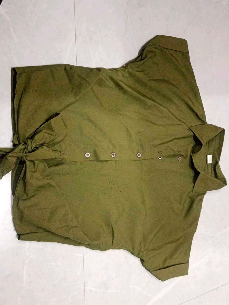 Olive Green Button-Up Tunic Top
