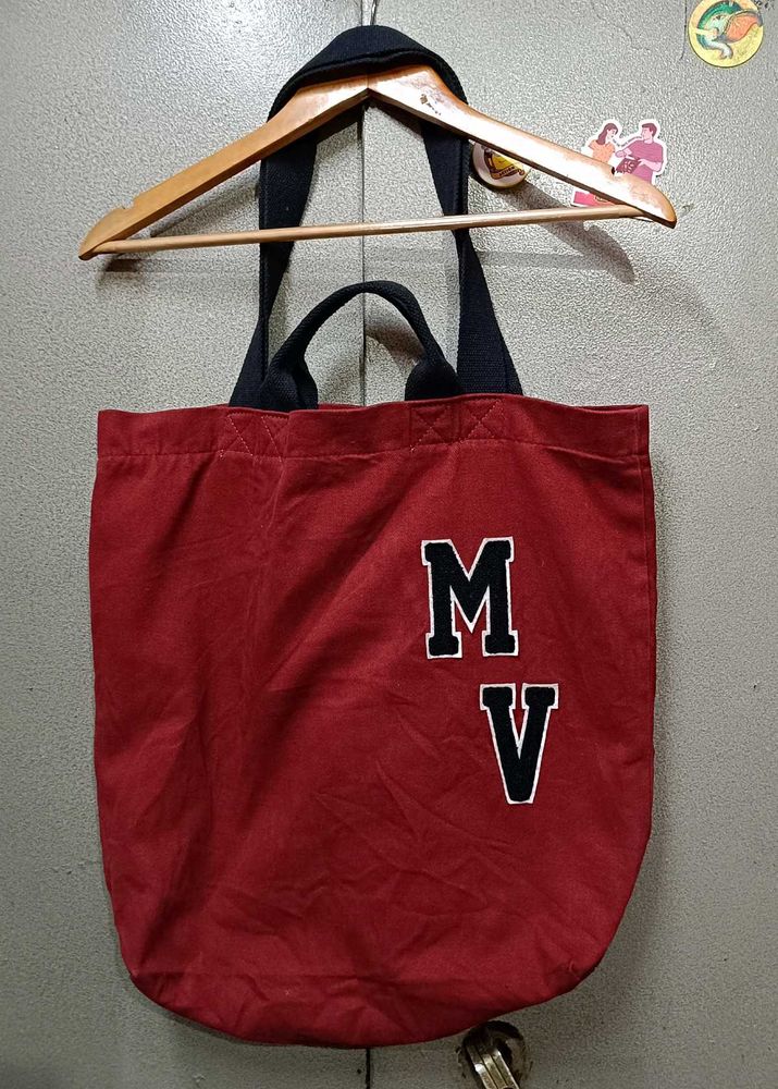 "MV" Classic Varsity Style Dual Handle Tote Bag