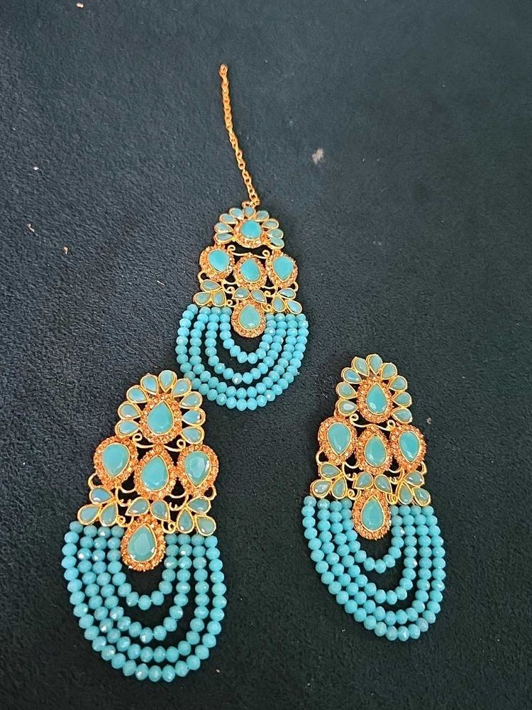 Stunning Turquoise Maang Tikka &amp; Earring Set