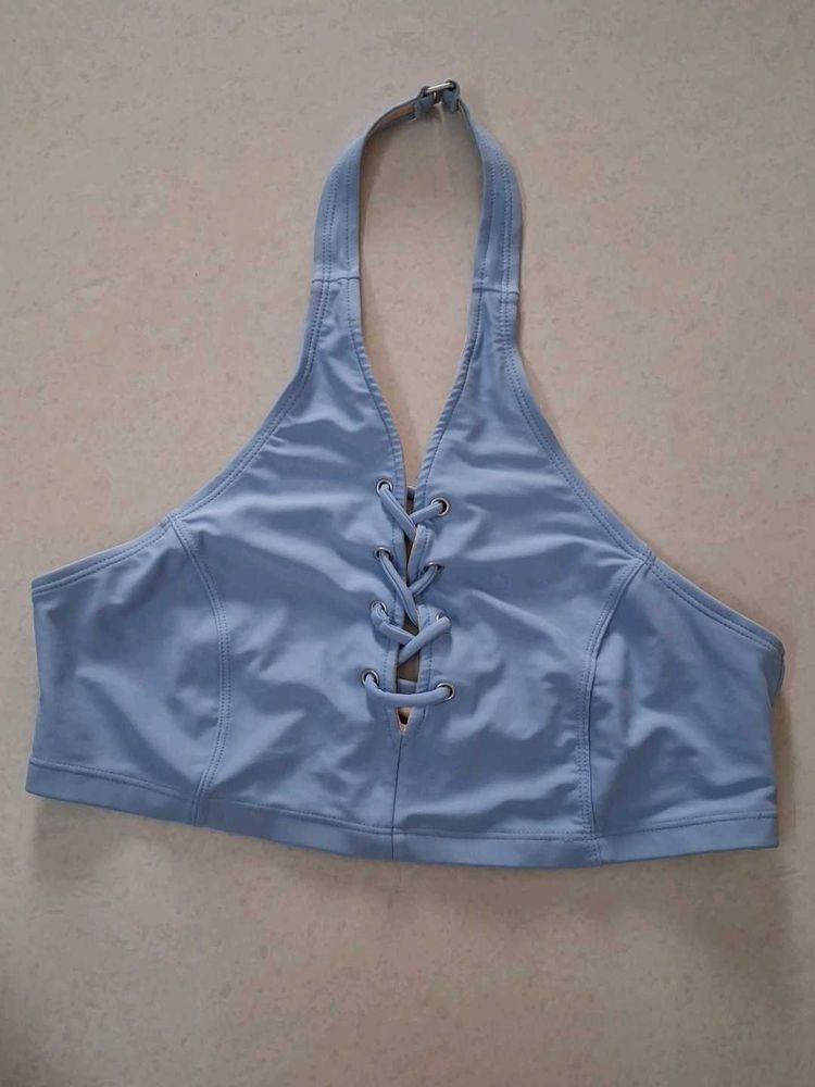 M Blue Lace-Up Halter Bikini Top