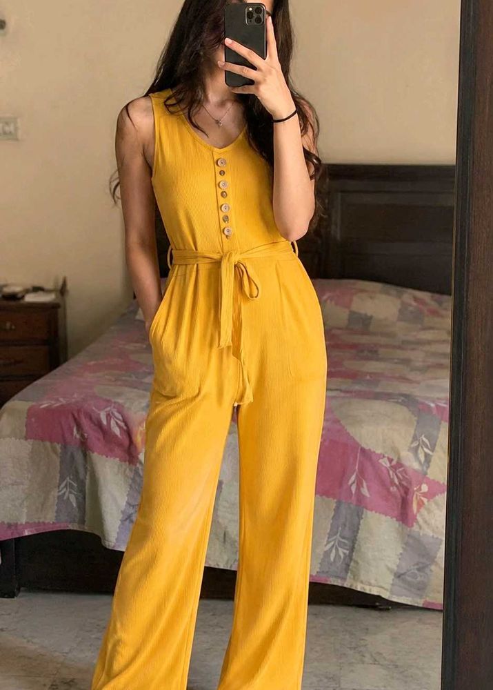 Yellow Sleeveless Jumpsuit with Belt