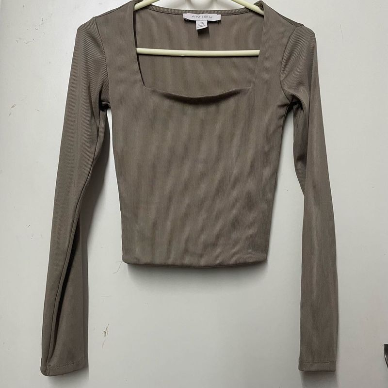 Ribbed Square Neck Long Sleeve Top