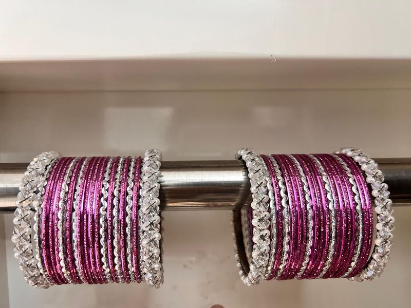 Stunning Pink Bangles with White Embellishments