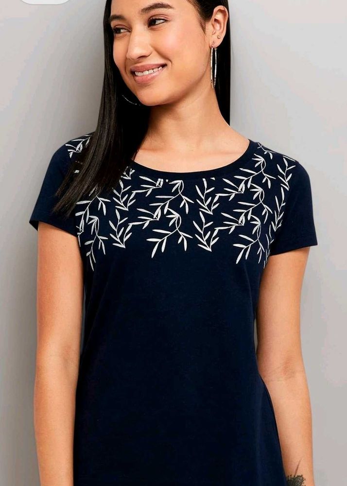 Navy Blue Embroidered T-Shirt