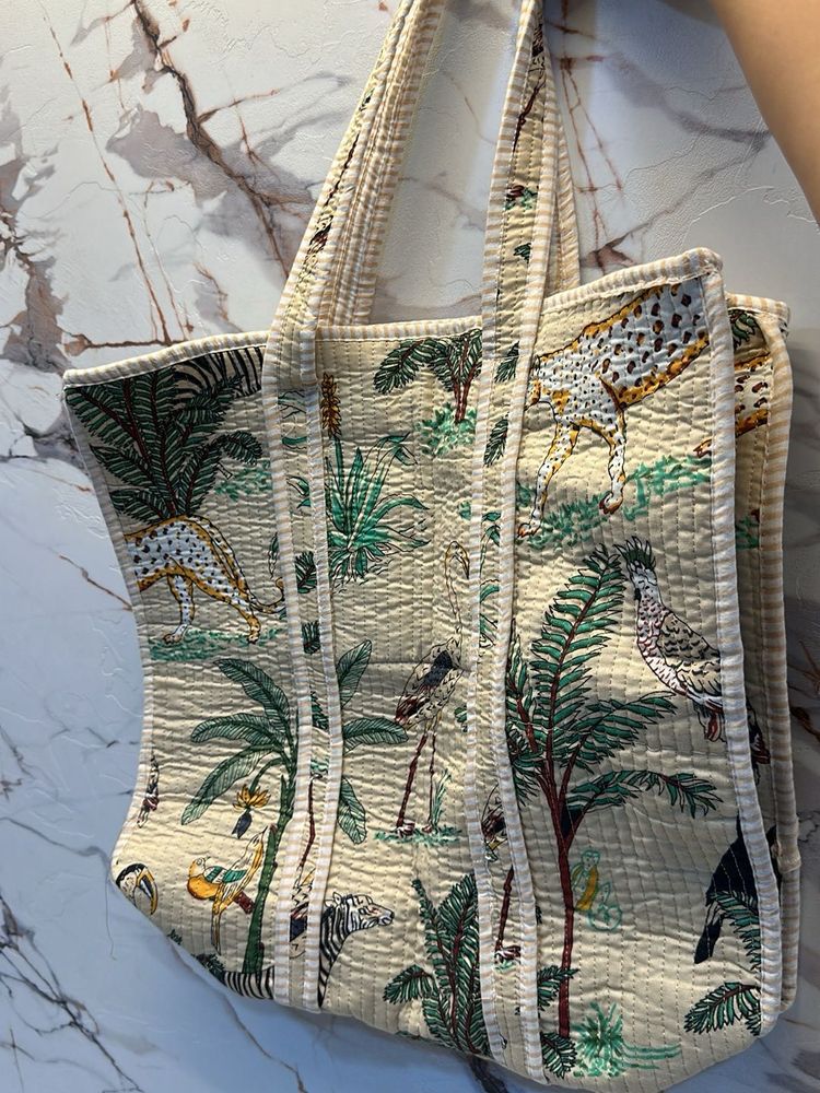 Brand 🆕 Exotic Jungle Block Print Tote Bag