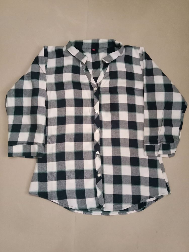 Blue And White Checks Shirt N Qureshia Shrug