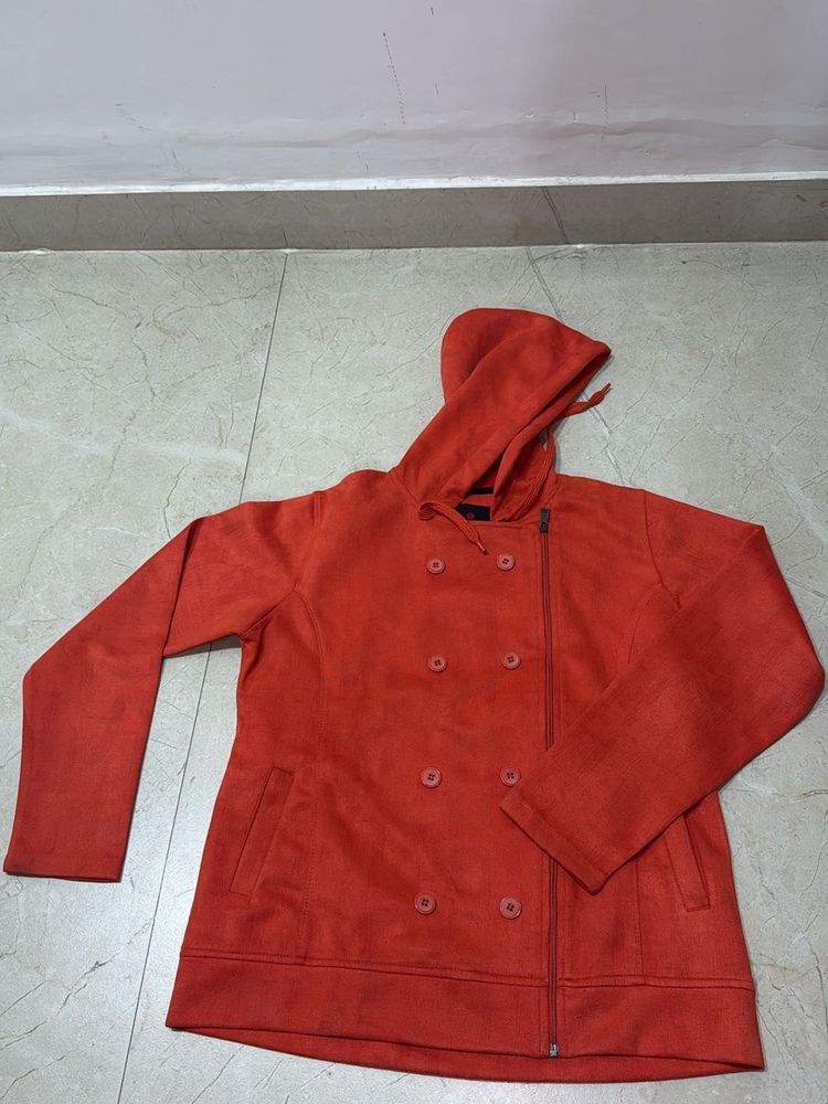 Orange Double Breasted Hoodie Jacket