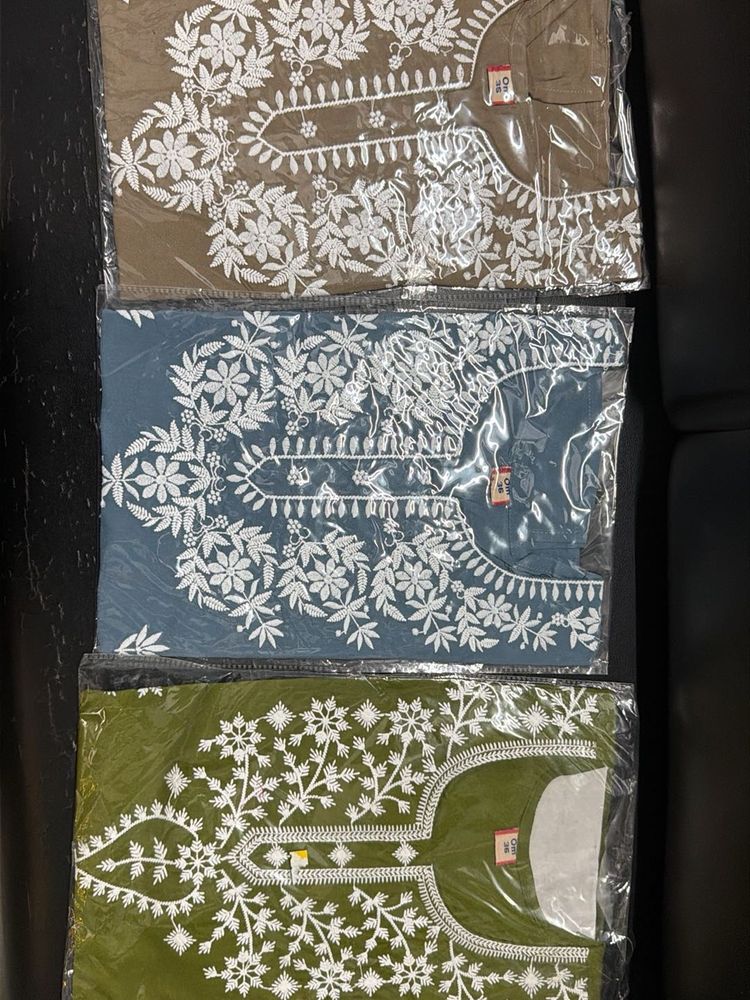Embroidered Cotton short Kurtas combo of 3