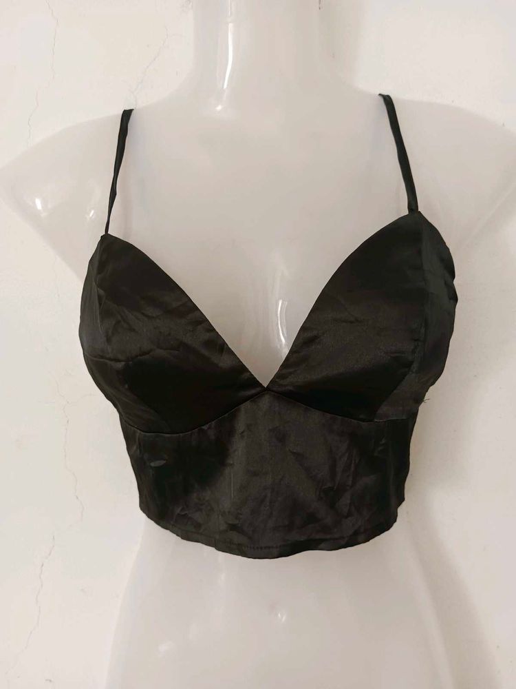 Sleek Black Satin Camisole Top