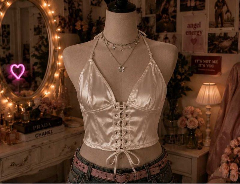 Lace-Up Corset Halter Top
