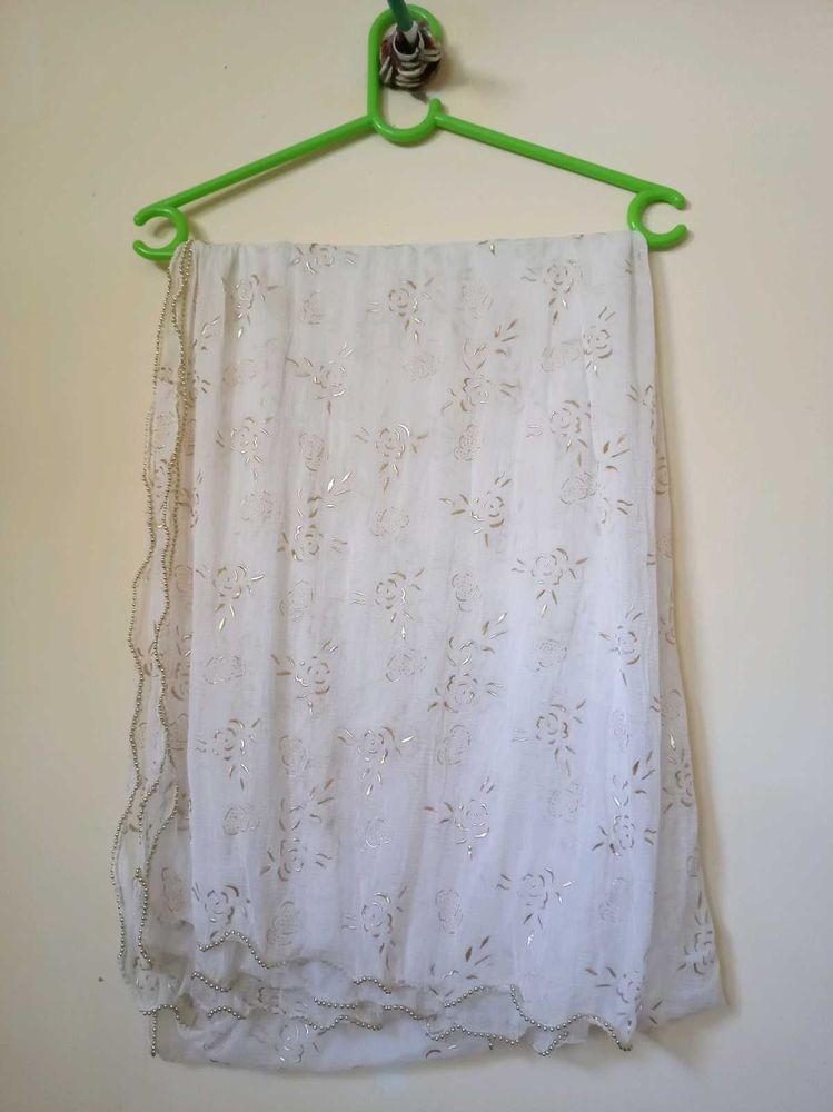 Elegant White Floral Dupatta