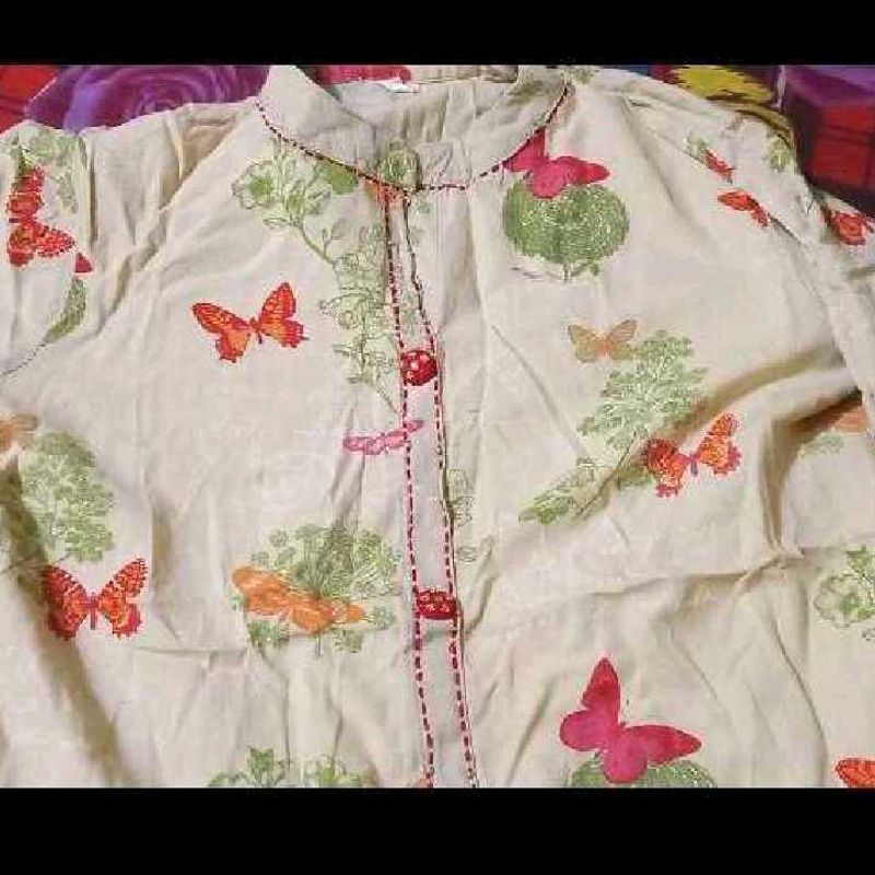 Cream Butterfly Print Kurta
