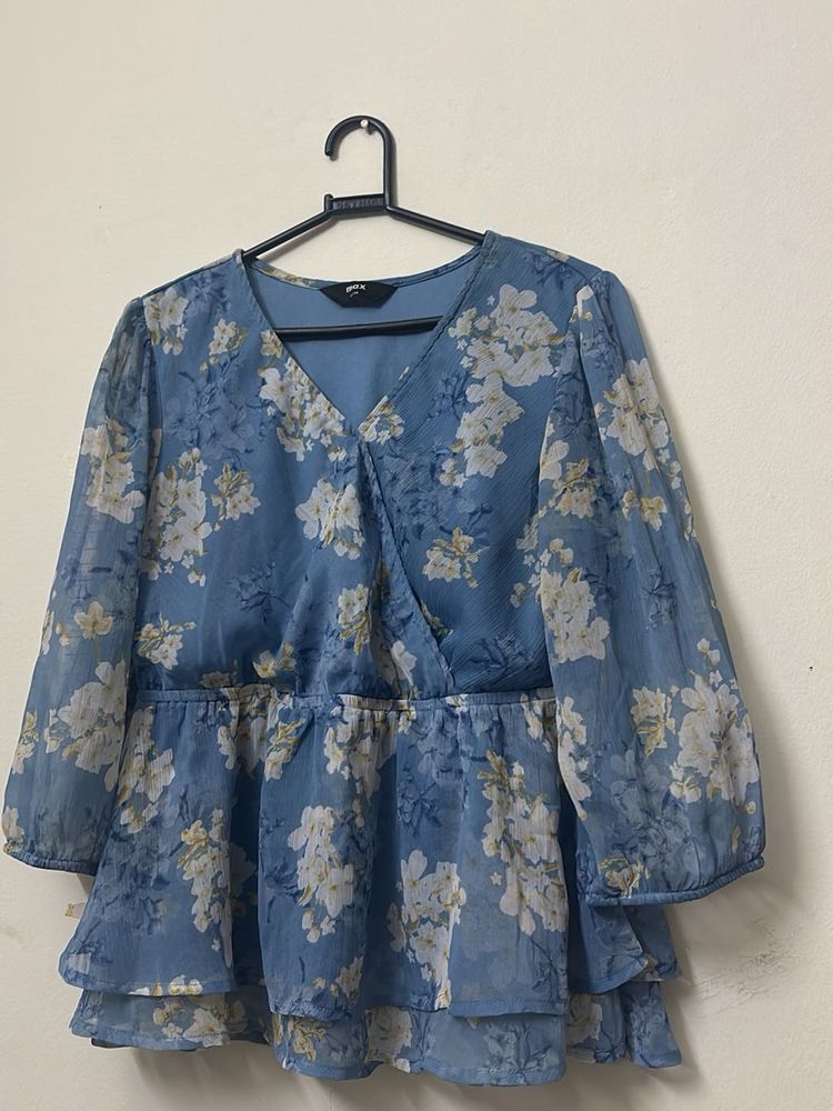 Blue Floral Peplum Top