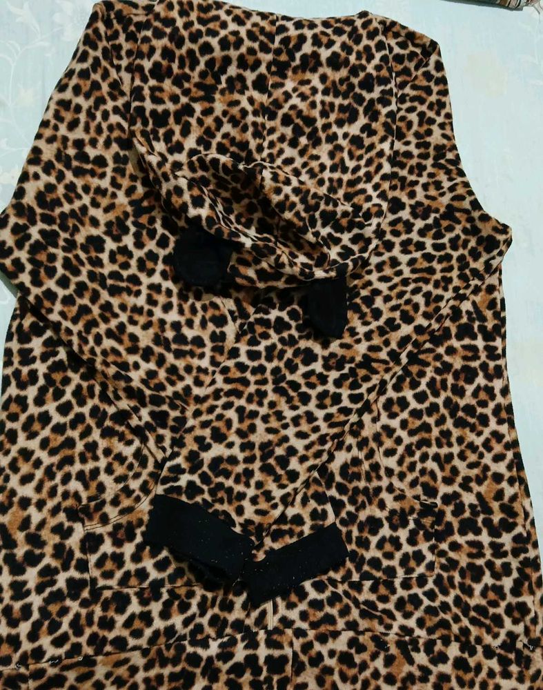 Leopard Print Jacket with Bow Details