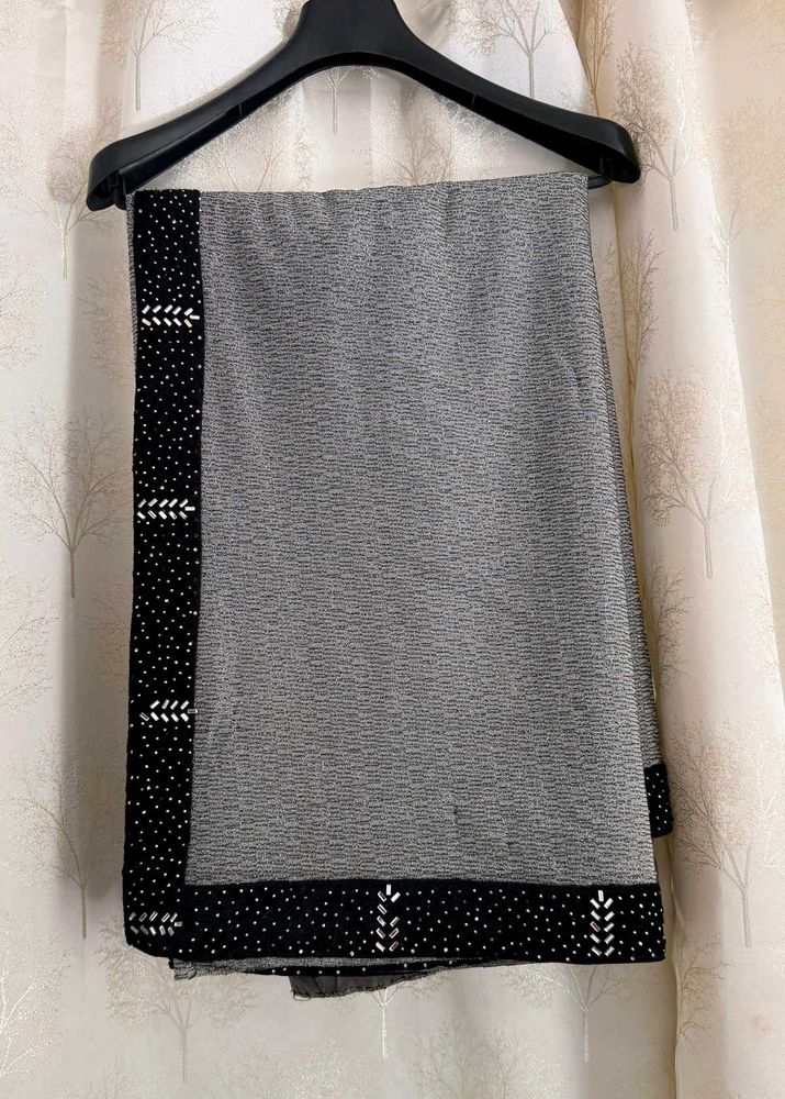 Elegant Grey Saree with Stone Work