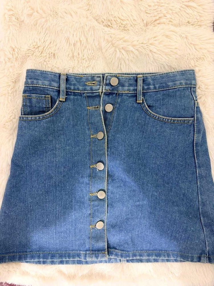 Classic Blue Denim Button-Up Skirt
