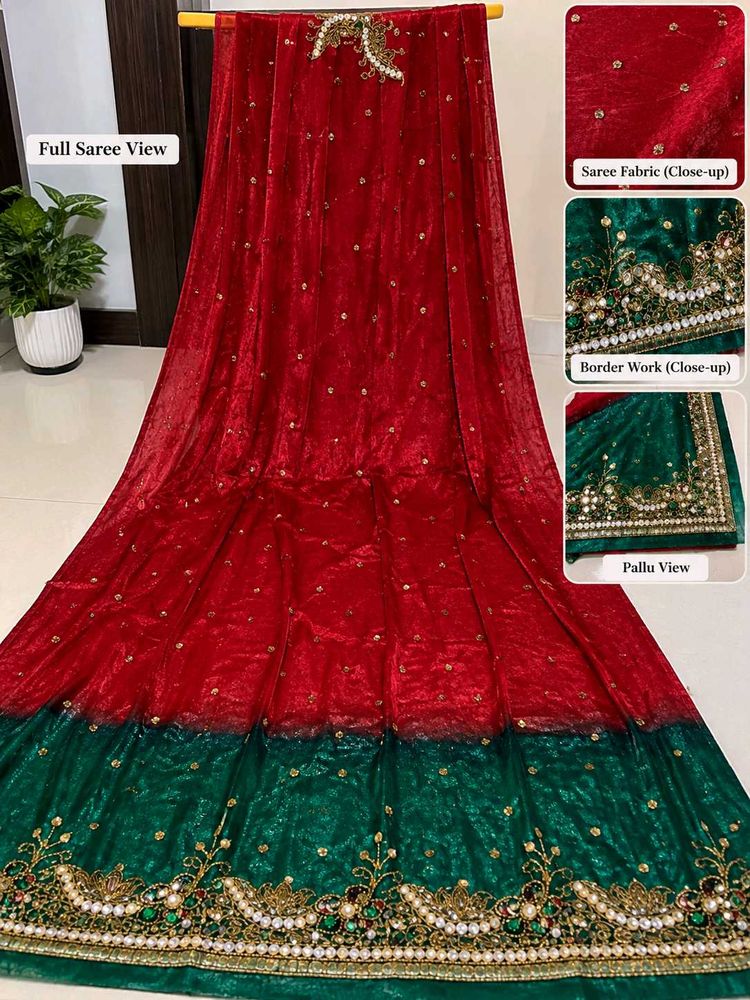 Beautiful Red Green Designer Saree | One time use