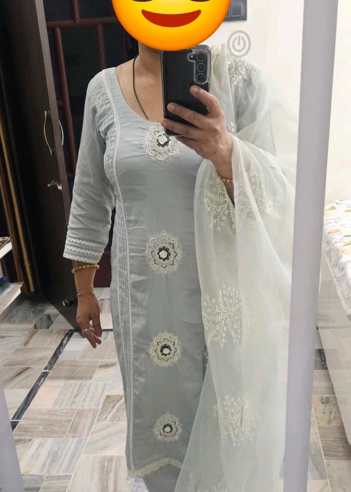 Light Grey Embroidered Kurta Set