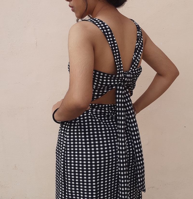 Gingham Mini Dress with Tie-Up Back