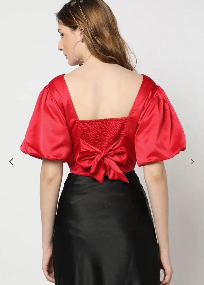 🥰on sale🥰 Puff Sleeve Bow Crop Top