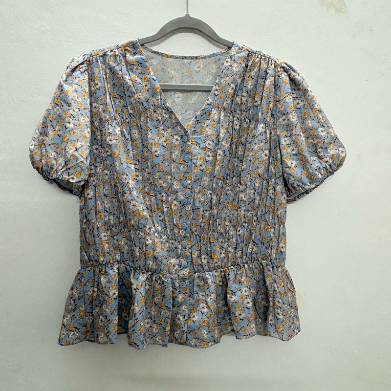 Blue Floral Peplum Top