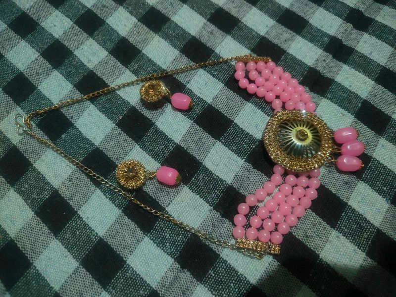 Pink Beaded Necklace &amp; Earring Set