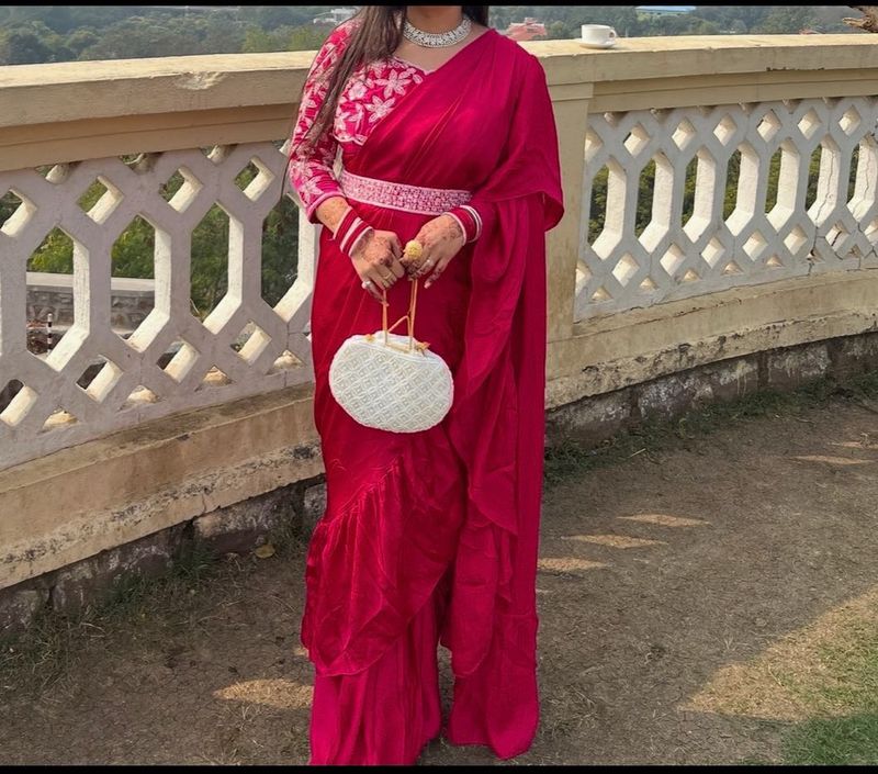 Fuchsia pink Ruffled Saree
