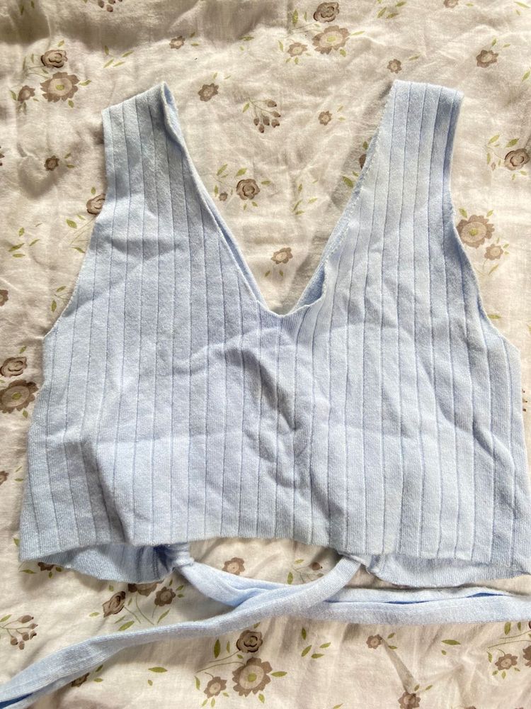 Light Blue Ribbed Crop Top